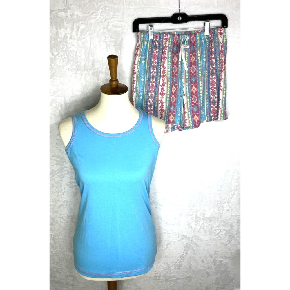 Bali Studio Collection 2pc Boxer Set PJ Shorts Tank Blue Multi Size Small NEW